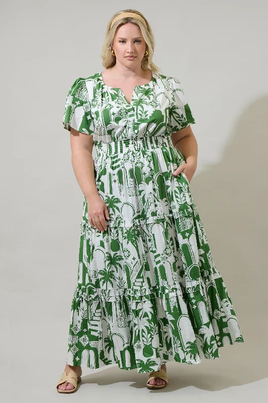 women's fair-trade dressesNala City Palmer Poplin Tiered Maxi Dress Curve