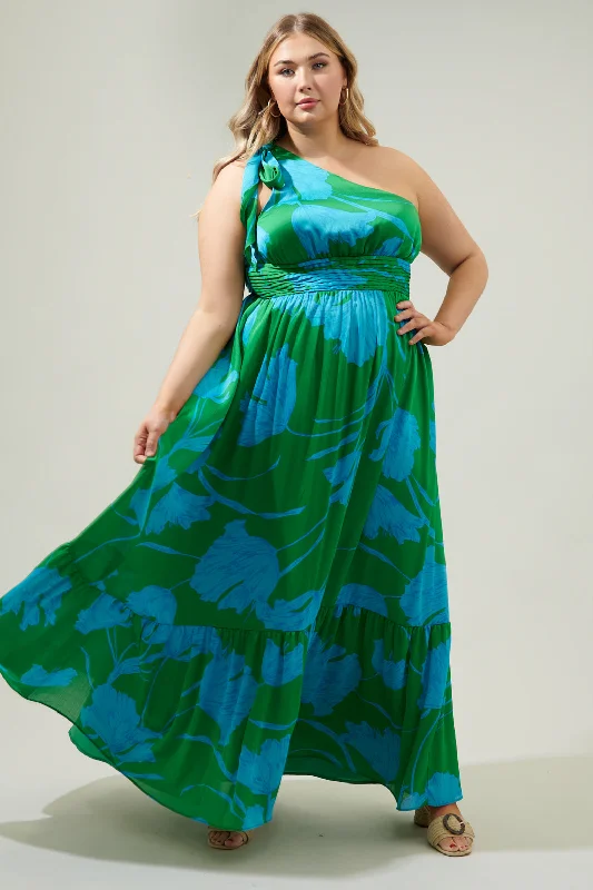 women's fashionable dressesSeamoss Floral Bayou One Shoulder Maxi Dress Curve