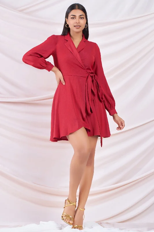 women's bespoke dressesRed Wrap Mini Dress