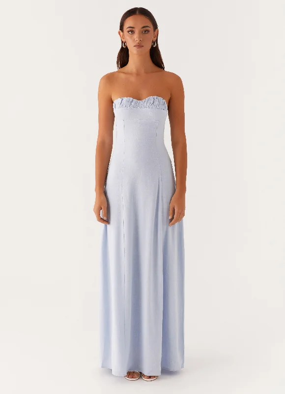 women's breathable dressesTayla Linen Maxi Dress - Blue