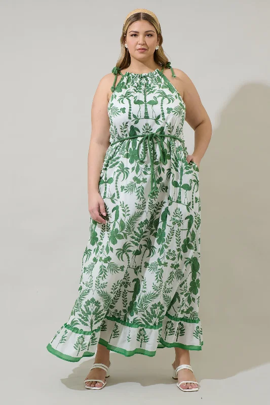 women's silk dressesKimana Floral Halter Neck Maxi Dress Curve