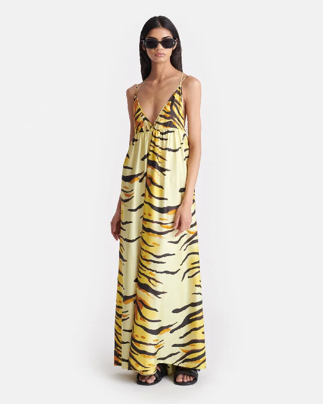 Petite DressDelphy - Printed Silk Twill Maxi Dress - Tiger