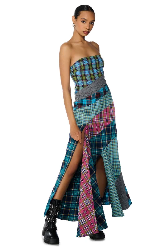 Metallic DressPATCHIN IT UP PLAID MAXI DRESS