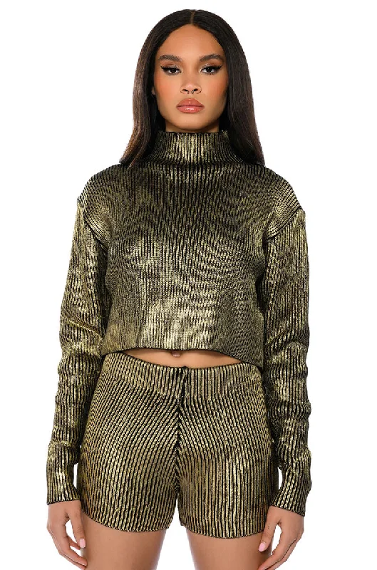 NEBULA METALLIC COATED TURTLENECK SWEATER