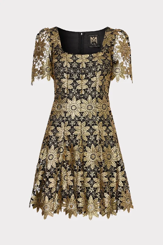 Organza DressIlisa Gold Lace Godet Mini Dress