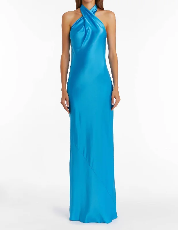 Bell-Sleeve DressJade Silk Maxi Dress In Blue