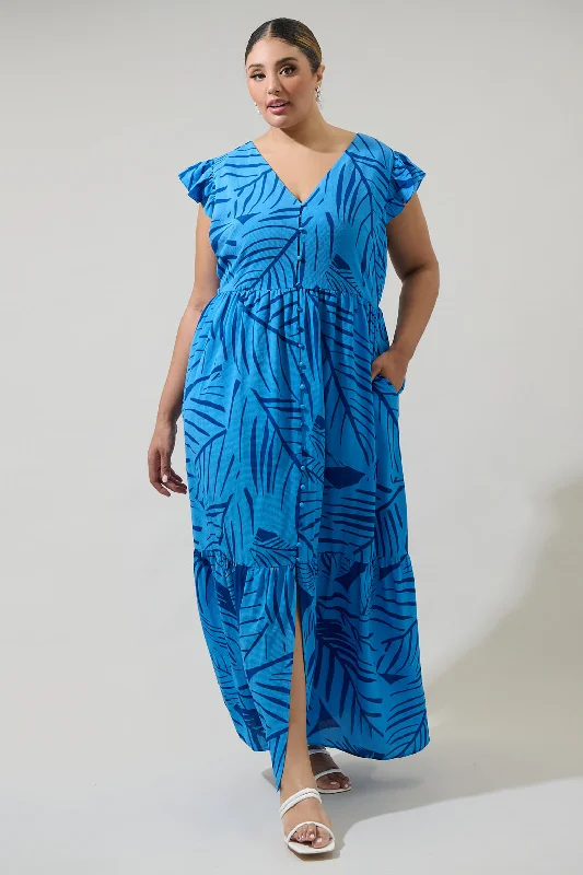 women's empire-line dressesMaia Tropics Evianna Button Down Flutter Maxi Dress Curve