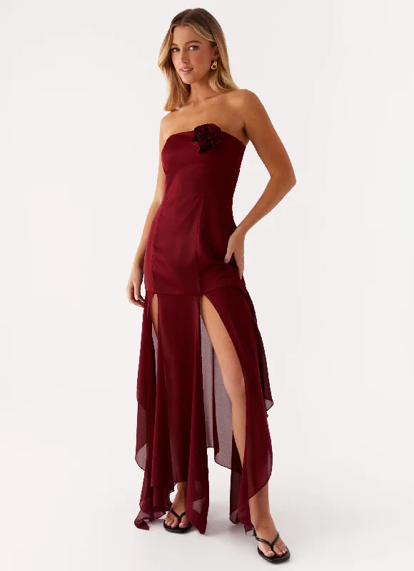 Denim DressCollision Satin Maxi Dress - Cherry Red