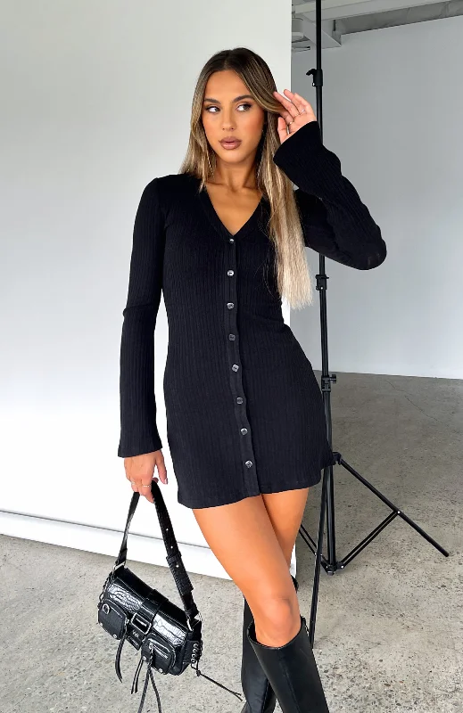 women's boho dressesLive In The Moment Long Sleeve Mini Dress Black