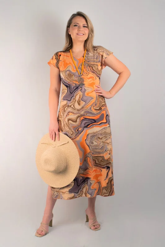 women's wrinkle-resistant dressesFlow Print Short Sleeve Jersey Maxi Dress