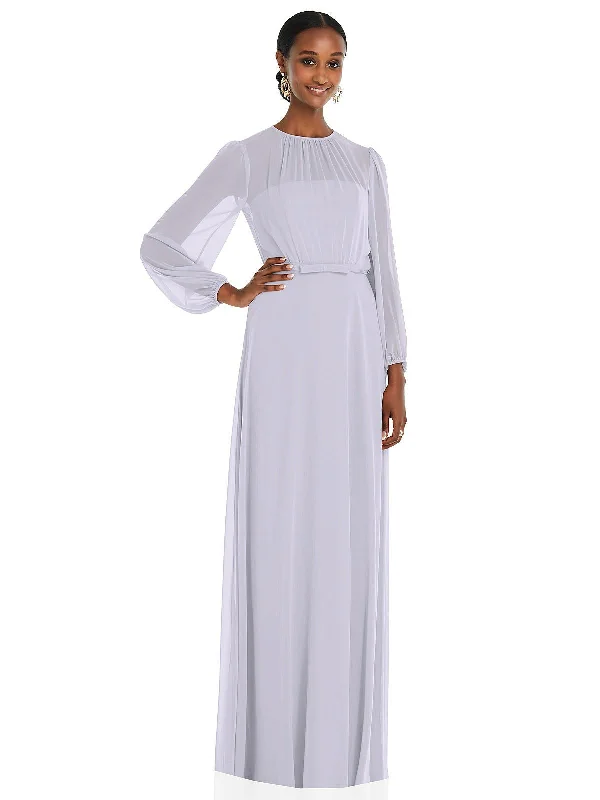 women's lightweight dressesStrapless Chiffon Maxi Dress with Puff Sleeve Blouson Overlay