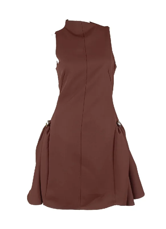 Custom DressD240035 Asymmetrical Flared Mini Dress *Brown