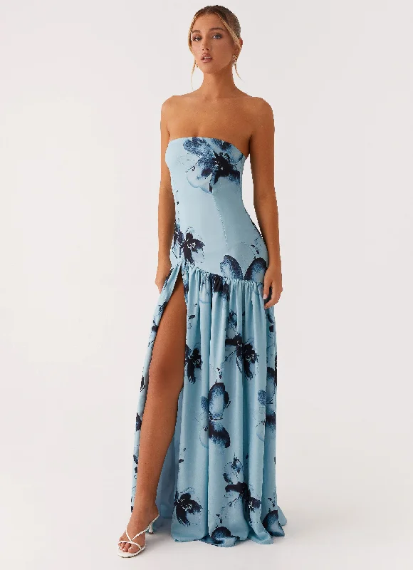 Designer DressEden Strapless Maxi Dress - Blue Black Floral