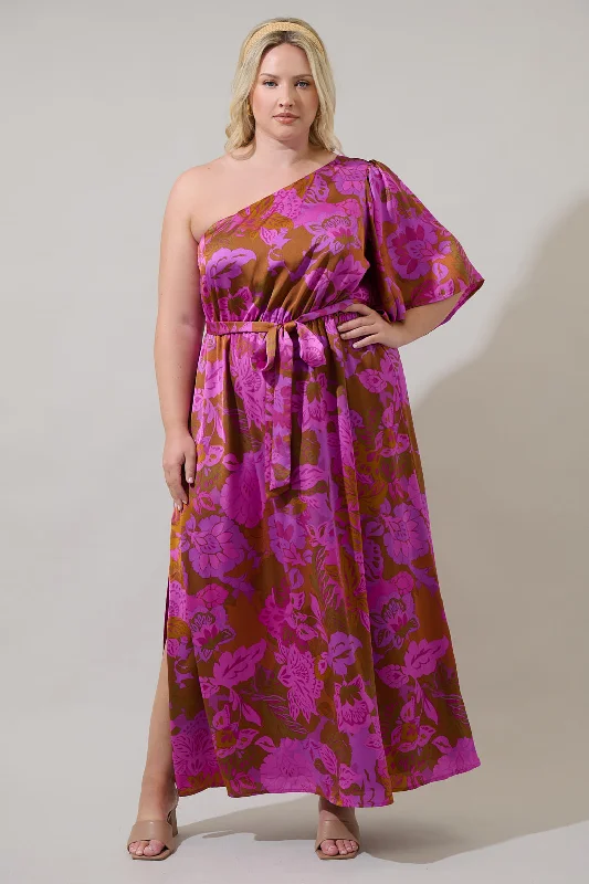 Wedding DressLorian Floral Meara One Shoulder Satin Maxi Dress Curve