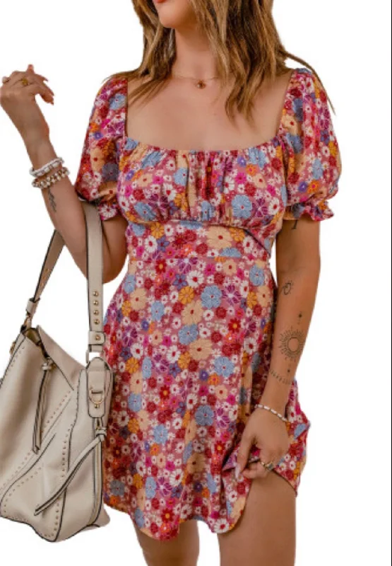 Solid Color DressFloral Mini Dress