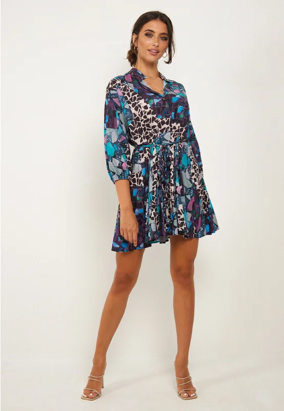 Velvet DressMulti Print Buttoned Mini Dress