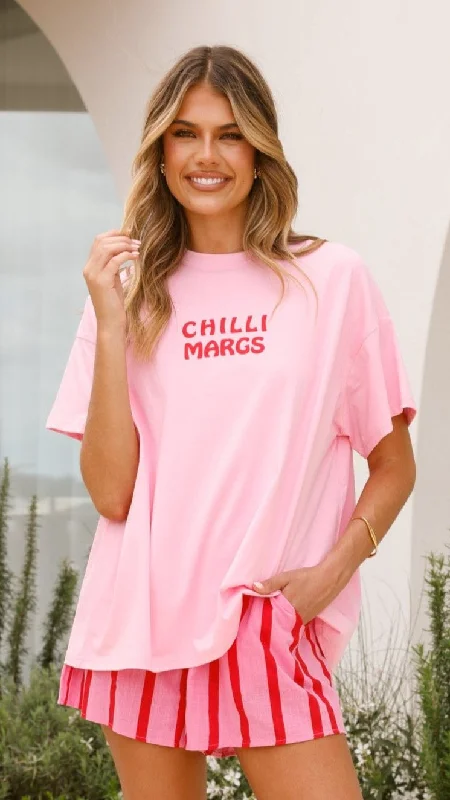 Chilli Margs Top and Shorts Set - Pink/Red Stripe