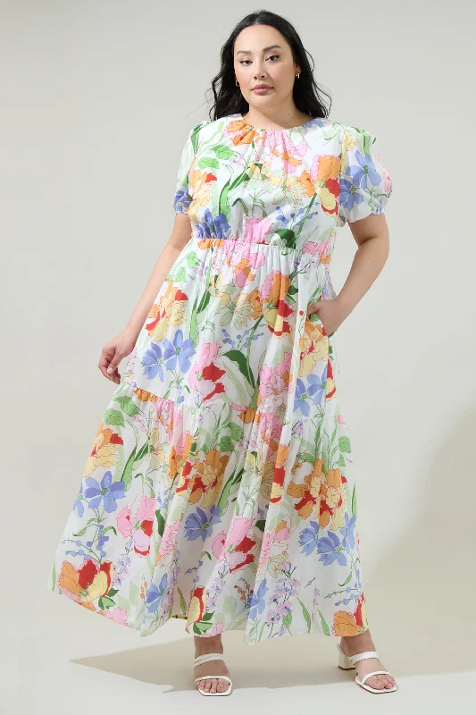 women's curve-hugging dressesJuliet Floral Garden Becca Tiered Maxi Dress Curve