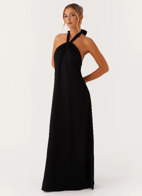 women's halter dressesGolden Child Linen Maxi Dress - Black