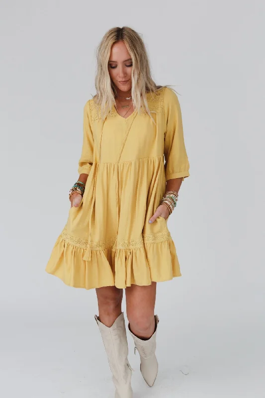 women's luxury dressesTiny Dancer Ruffle Mini Dress - Mustard