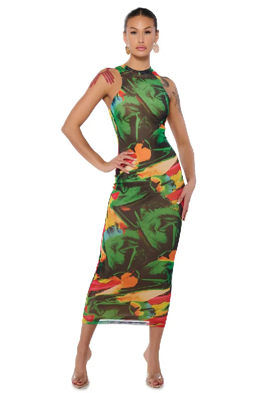 Glitter DressON A ROLL PRINTED MAXI DRESS IN GREEN MULTI