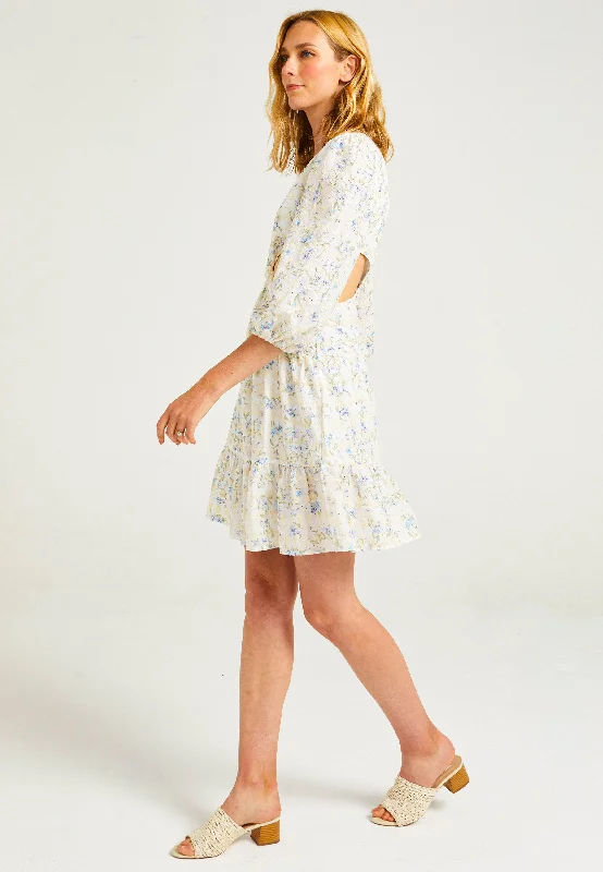 Pearl DressCut-Out Mini Dress with Buckle in Cream Floral