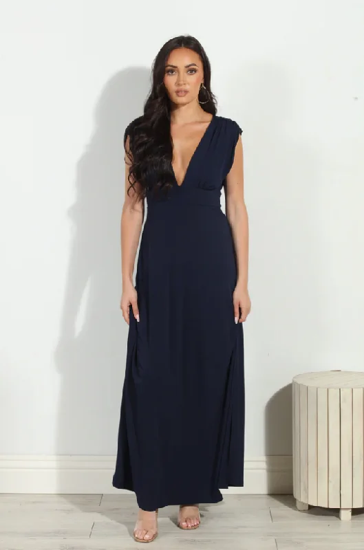 Vintage DressNavy Stretch Deep V Maxi Dress