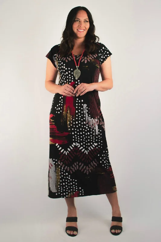 Polka-Dot DressArt Print Short Sleeve Jersey Maxi Dress