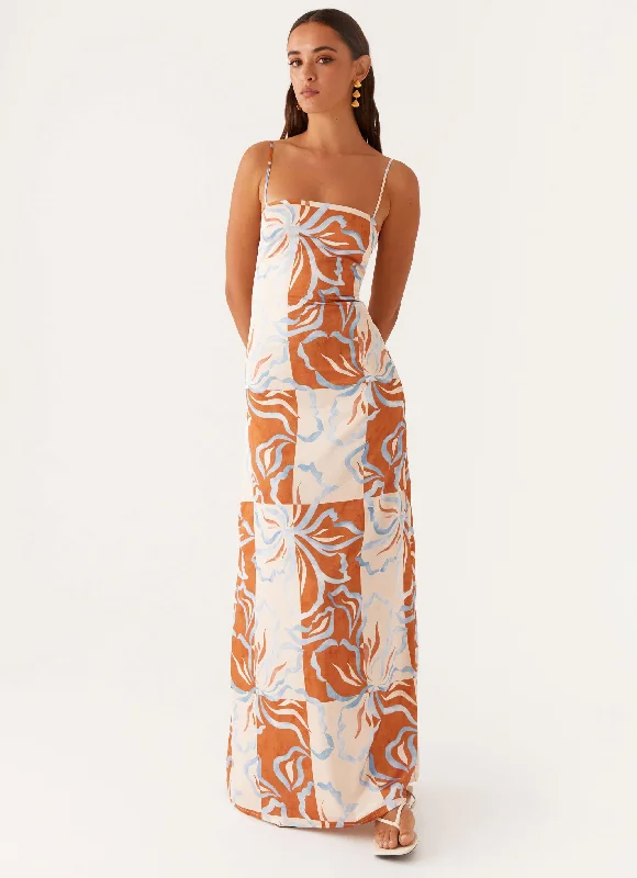 Cut-Out DressAster Bloom Maxi Dress - Orange Blue Floral