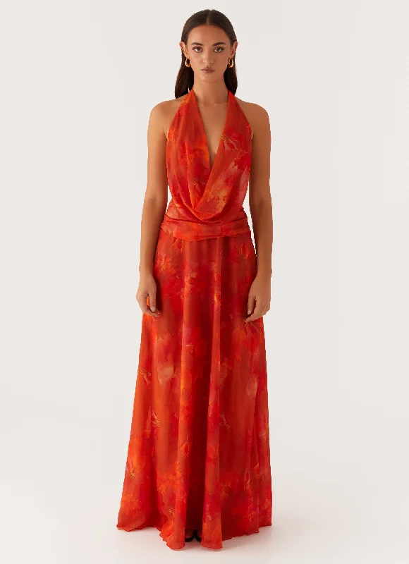 Laced-Up DressElysia Chiffon Maxi Dress - Amber