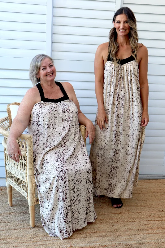 Nursing DressT Bar Maxi Dress In Taupe Snakeskin