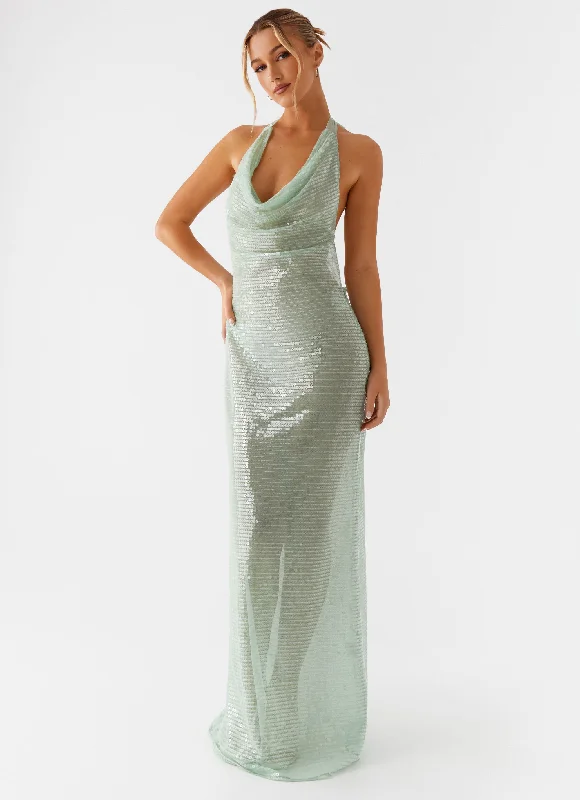 women's designer dressesAbove the Clouds Cowl Maxi Dress - Green