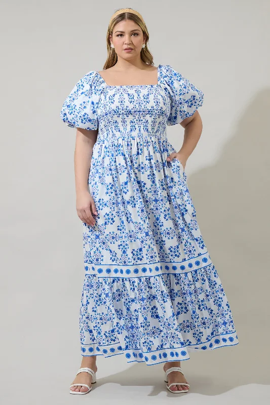 Retro DressVeral Floral Berky Smocked Maxi Dress Curve