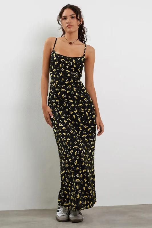 Peplum DressMotel Rocks Kafka Maxi Dress in Buttercup Black and Yellow