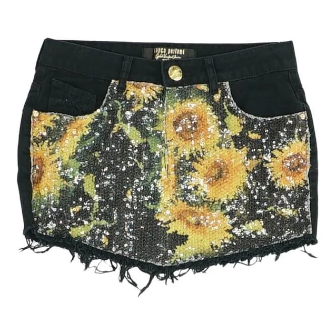 women's solid-color skirtsBlack Floral Mini Skirt