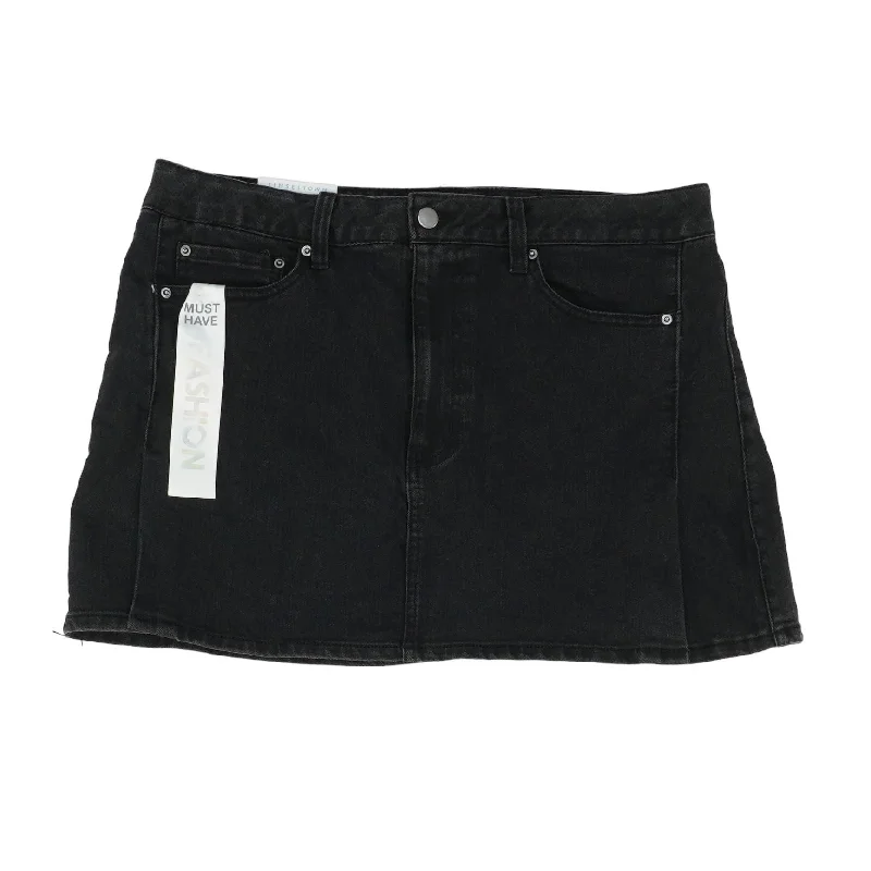 women's button-down skirtsBlack Solid Mini Skirt