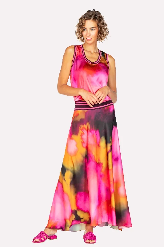 women's midi skirtsFloral Long Satin Skirt - Magenta