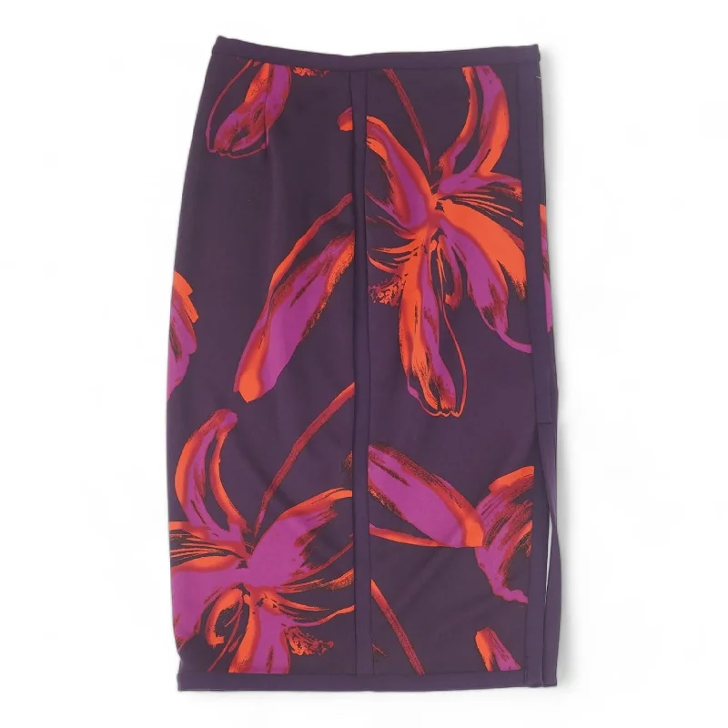 women's zip-front midi skirts for eventsPurple Floral Midi Skirt