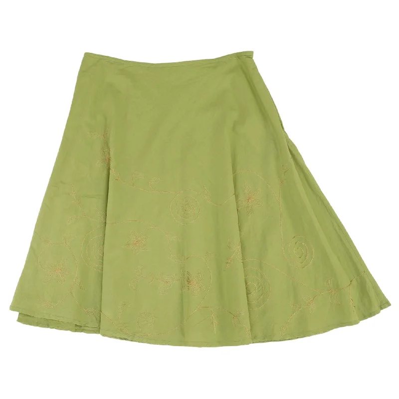 women's zip-up skirtsVintage Olive Embroidered Detail Midi Skirt