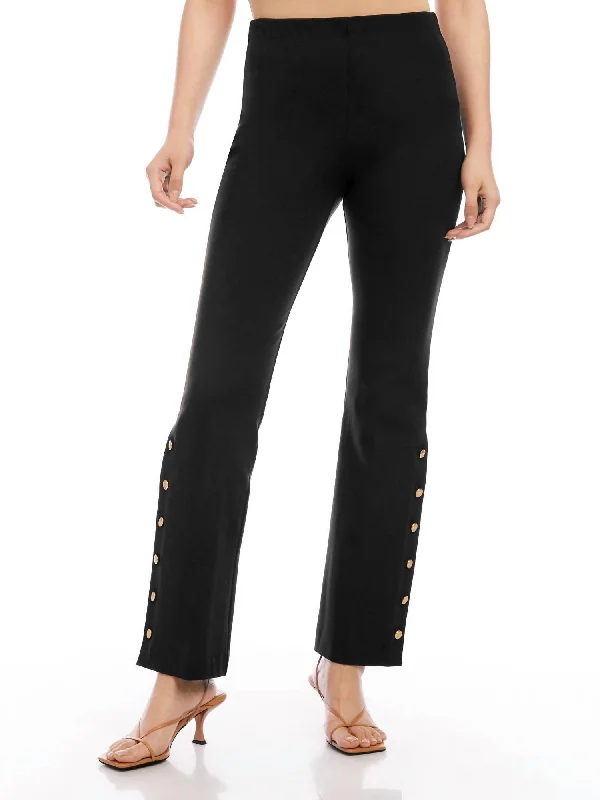 women's cotton pantsButton Hem Pants In Black