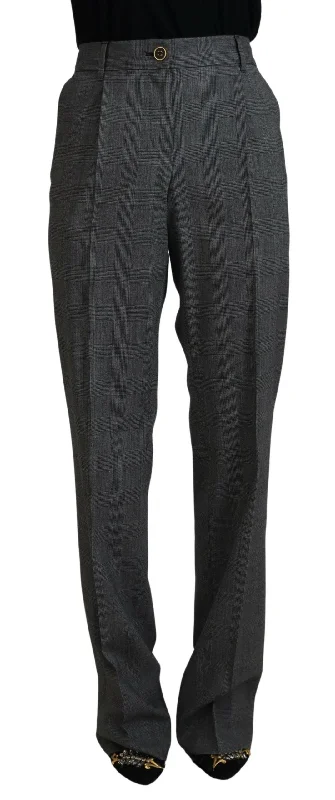 women's clubbing pantsDolce & Gabbana High-Waist Plaid Virgin Wool Women's Pants