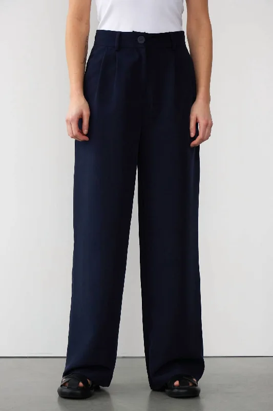 women's stretch pantsRuby Pleated Trousers In Total Eclipse Blue