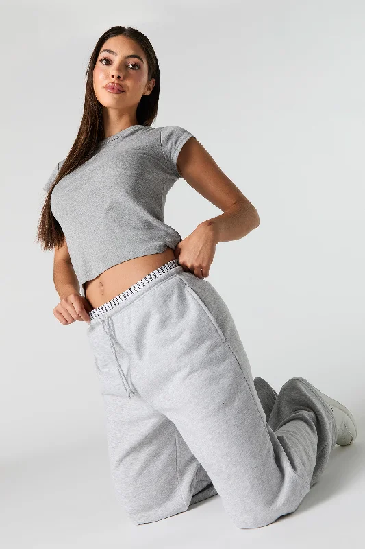 women's everyday pantsFleece Boxer Waist Wide Leg Sweatpant