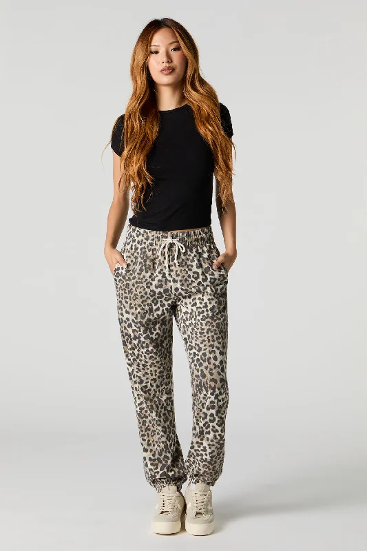 women's cotton pantsCheetah Print High Rise Fleece Jogger