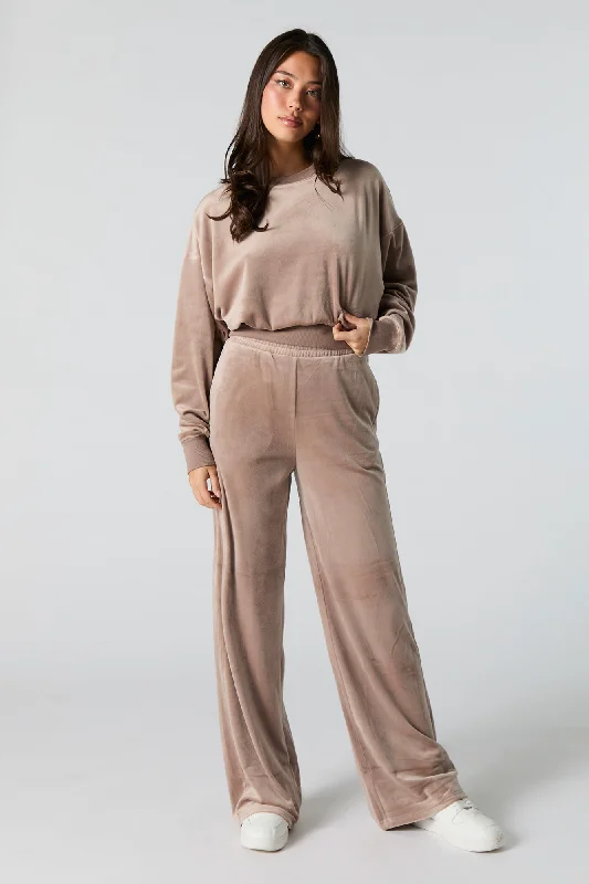 women's sweatpantsVelour Wide Leg Sweatpant