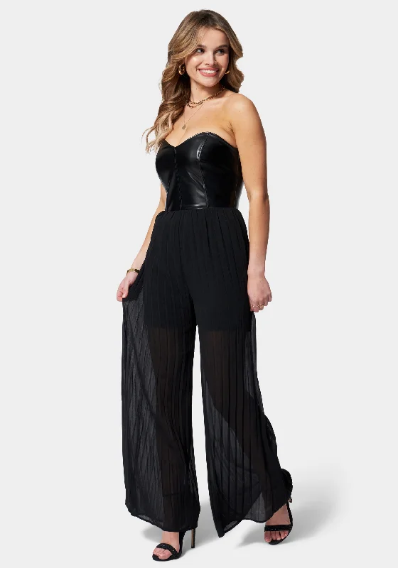 women's jumpsuits for beach outingsBustier Pleated Wide Leg Jumpsuit