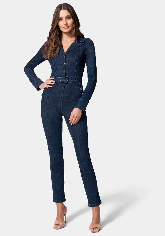 women's jumpsuits for loungingButton Detail Skinny Denim Jumpsuit