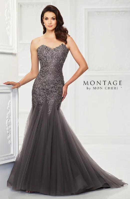 women's designer dressesMontage 118964 Strapless Beaded Tulle Trumpet Gown