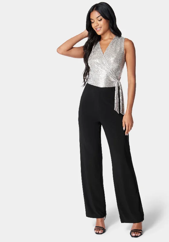 women's jumpsuits with floral printsDisco Dot Wrap Tie Jumpsuit