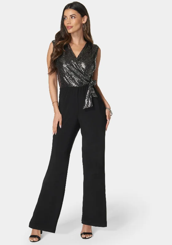 women's chic jumpsuitsDisco Dot Wrap Tie Jumpsuit